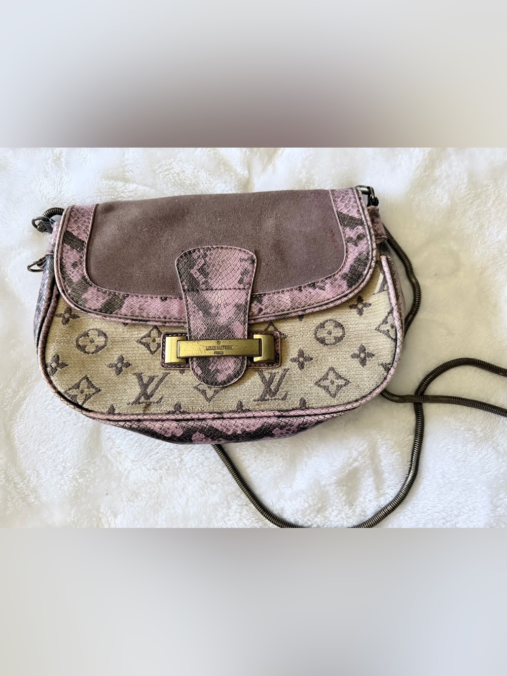 Vintage Louis Vuitton Pink Monogram Canvas Crossbody with Suede Flap